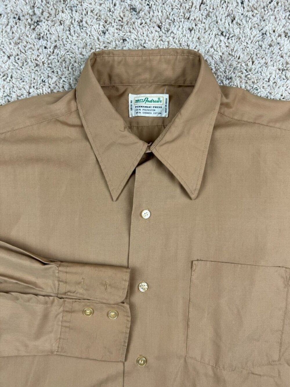 Vintage 1950s 60s Matt Andrews Mens Permanent Press Shirt Button Up Brown Japan